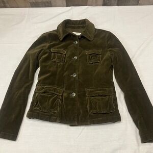 ANN TAYLOR LOFT Velvet Quilted Jacket‎ Olive Green Women's XS Y2K Gilmore Girls